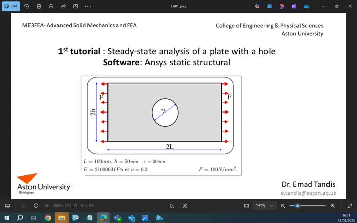 Stress analysis in a plate with a hole
