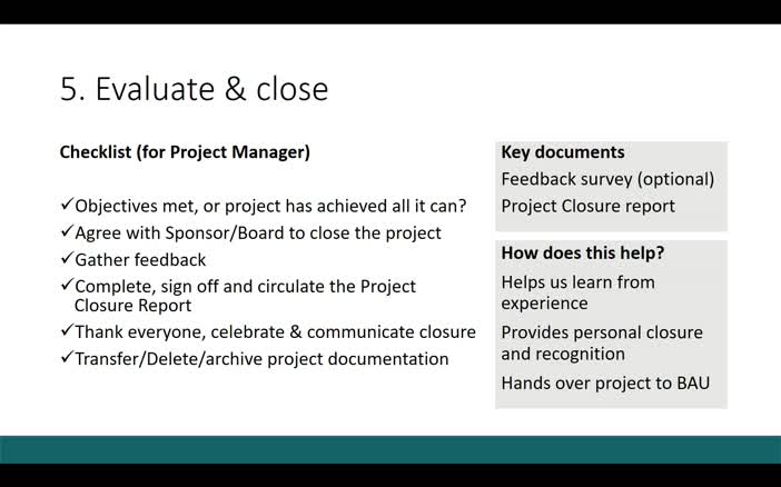 Projects Best Practice Guide - 5. Evaluate & Close